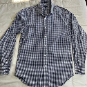 J Crew Mens  Cotton Button Down Shirt Blue Gingham Dress Slim